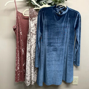 Forever 21 Velvet Dress Bundle of Long Sleeve  Sleeveless and Spaghetti Strap L